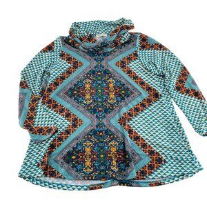 Living Doll 1X Geometric Pattern Tunic Top With Hood‎